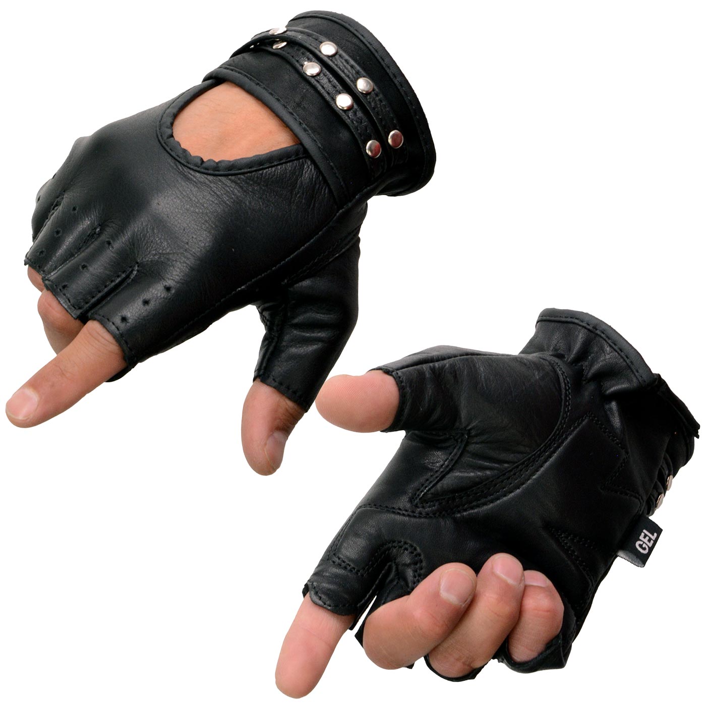 Milwaukee Leather SH461 Women's Black Leather Gel Palm Fingerless  Motorcycle Hand Gloves