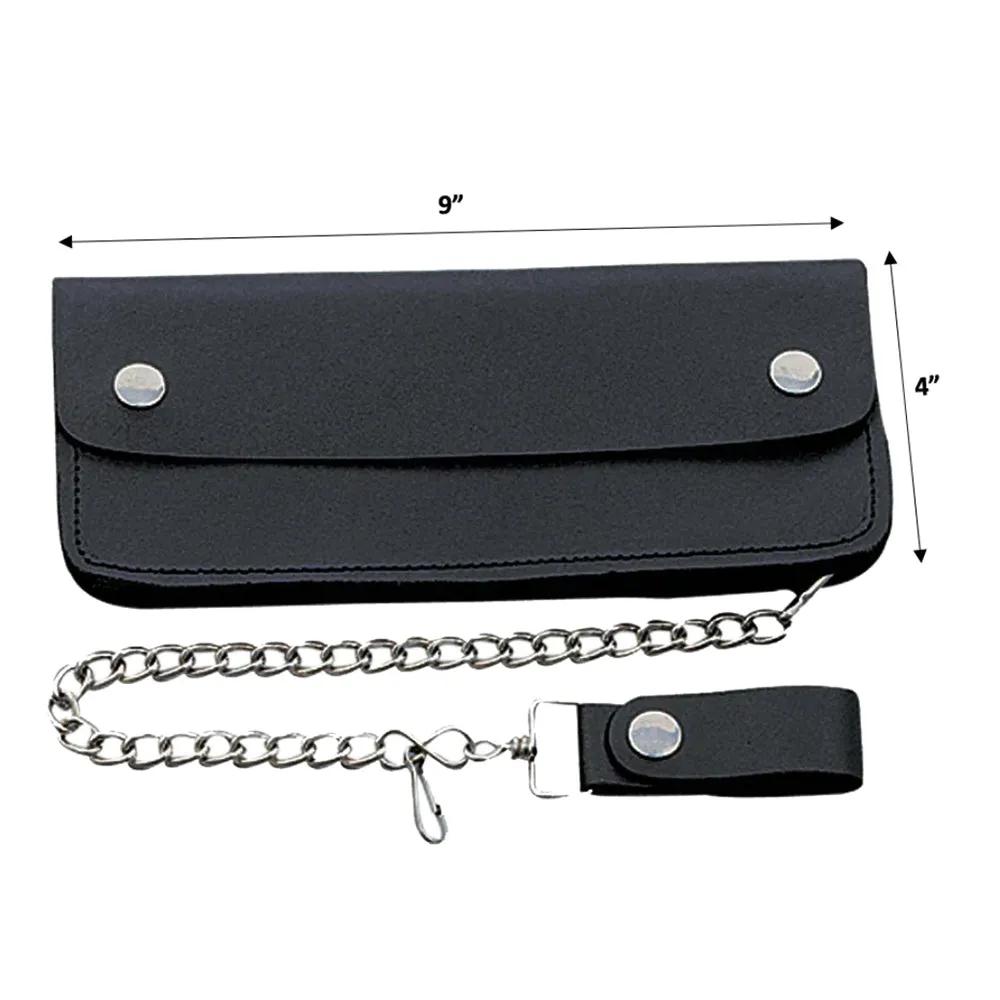 Long Black Bifold Snap Closure Biker Wallet