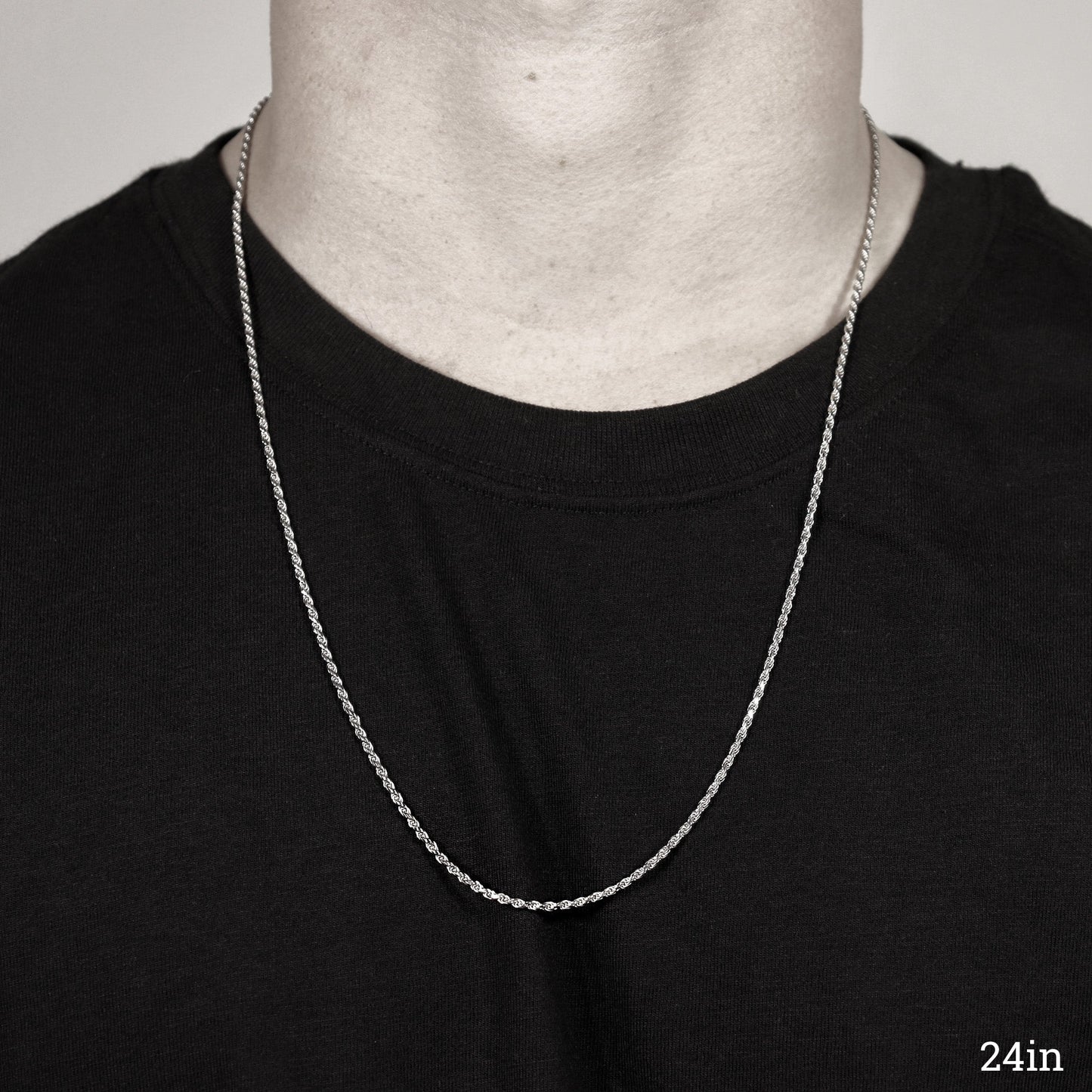 Sterling Silver Platinum Plated Diamond Cut Rope Chain