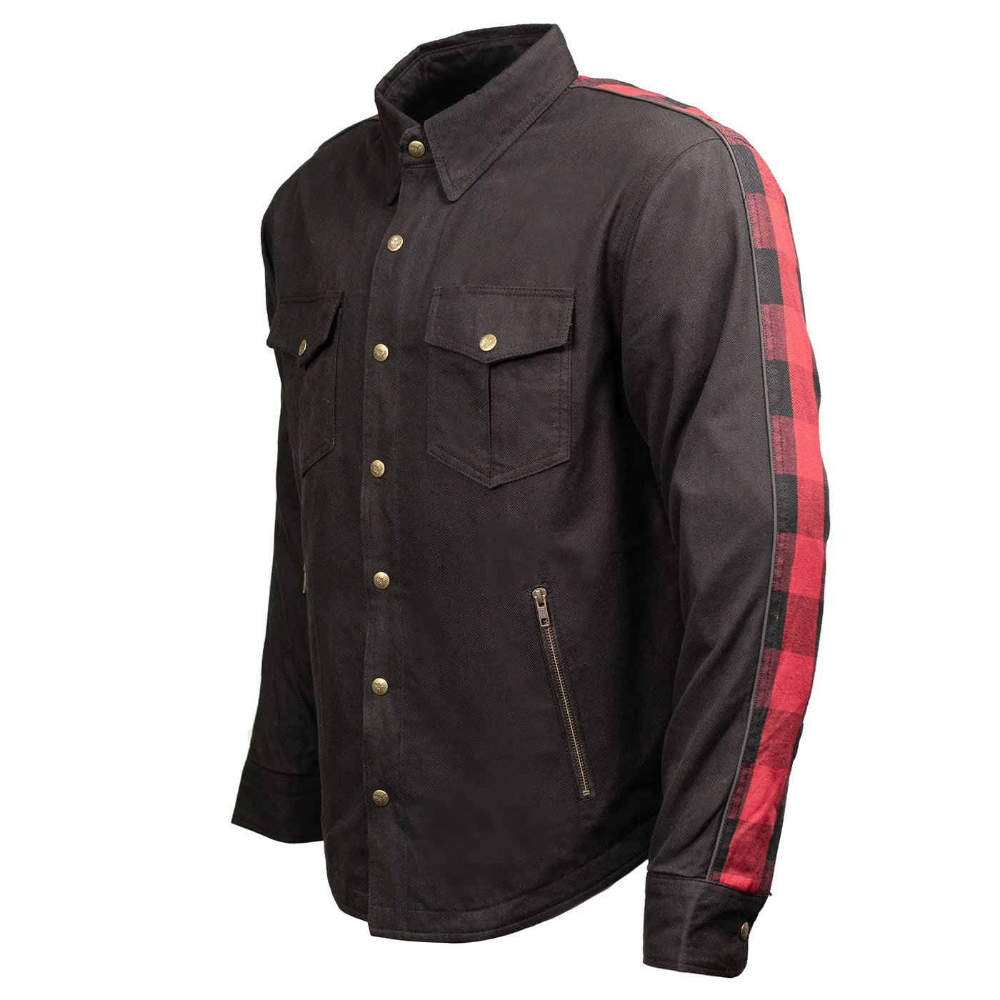 Milwaukee Leather Men’s Two-Tone CE Armored Flannel - Solid Front / Plaid Back - Reinforced w/ Aramid Fibers - MPM1671