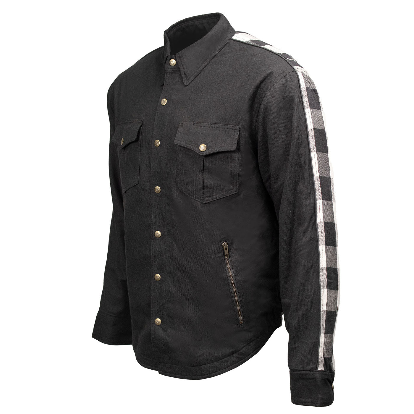 Milwaukee Leather Men’s Two-Tone CE Armored Flannel - Solid Front / Plaid Back - Reinforced w/ Aramid Fibers - MPM1673