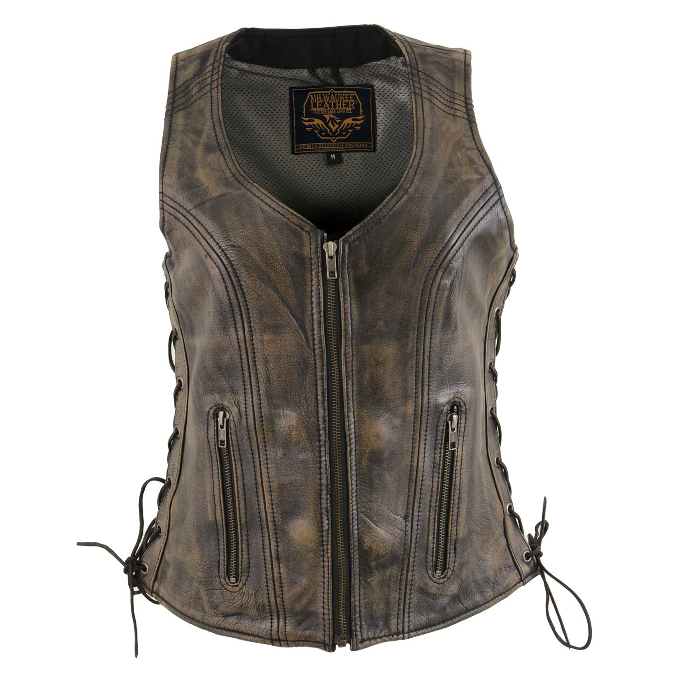 Milwaukee Leather Women's Bella Distressed Brown Leather Motorcycle Vest with Side Laces - LKL4719