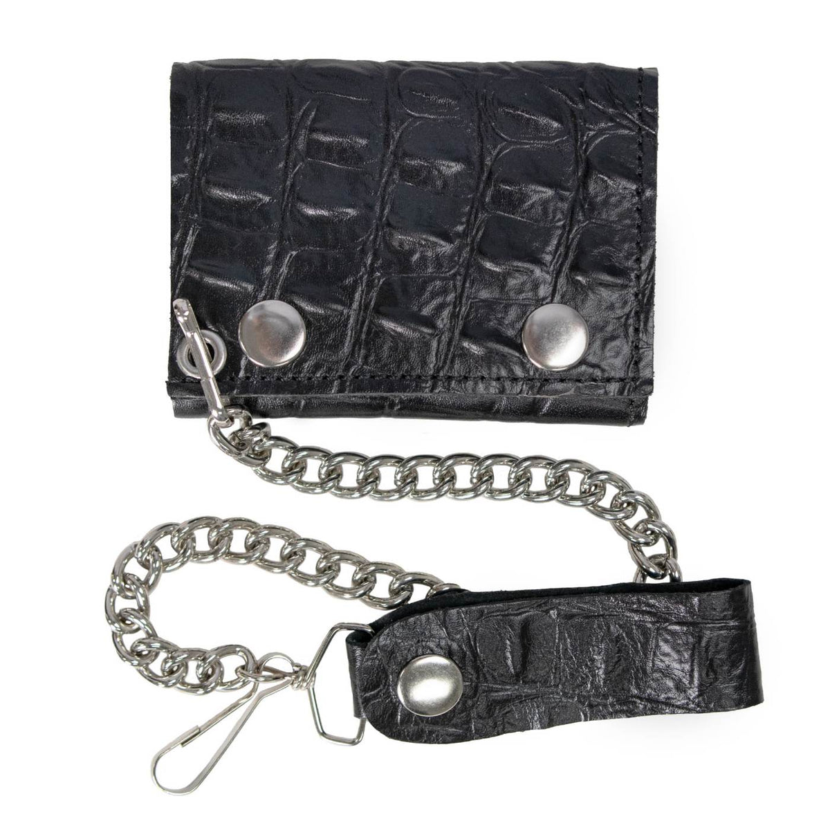 Milwaukee Leather Black Crocodile-Stamped Tri-Fold Leather Wallet - MLW7842