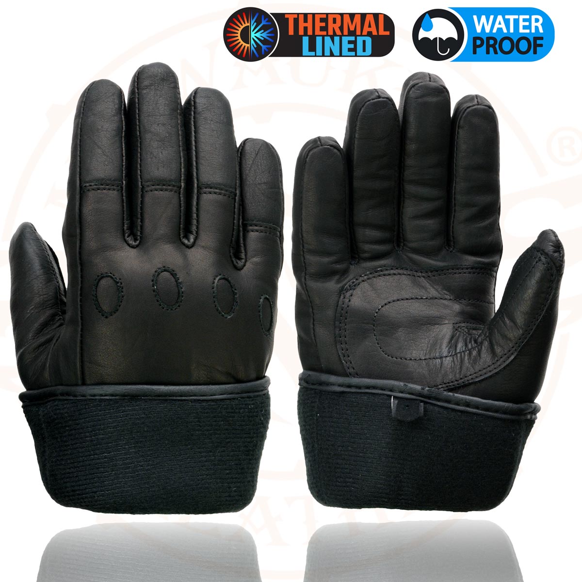 Milwaukee Leather Men's Black Gauntlet Motorcycle Gloves-Black Soft Leather Waterproof Cinch Wrist Closure-SH293