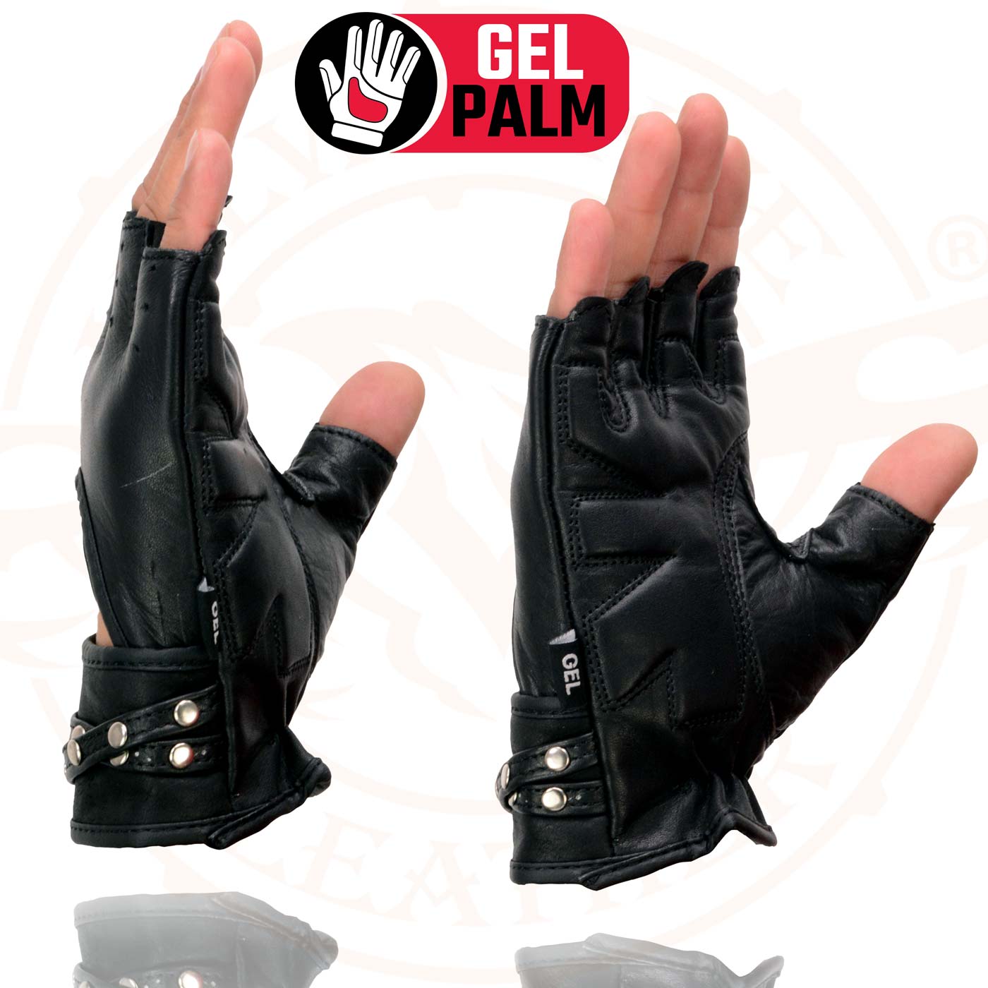 Milwaukee Leather SH461 Women's Black Leather Gel Palm Fingerless Motorcycle Hand Gloves