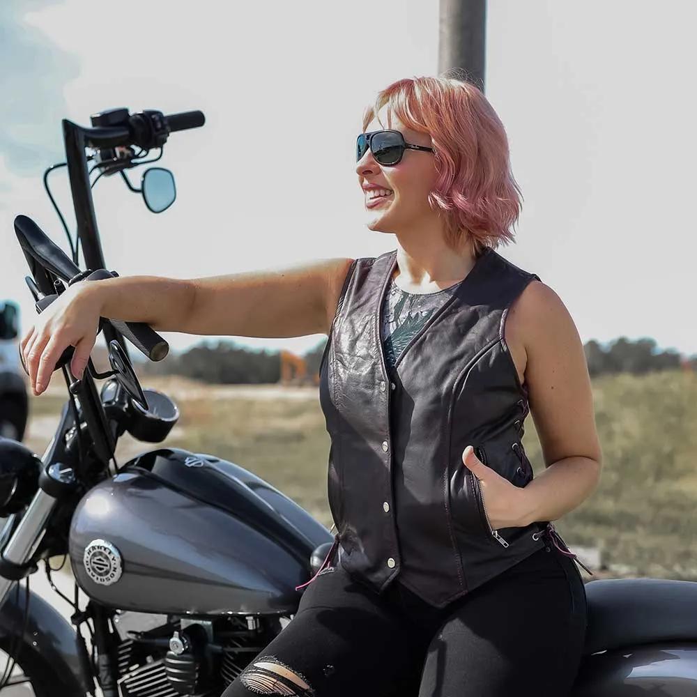 Lilly- Ladies Purple Leather Vest