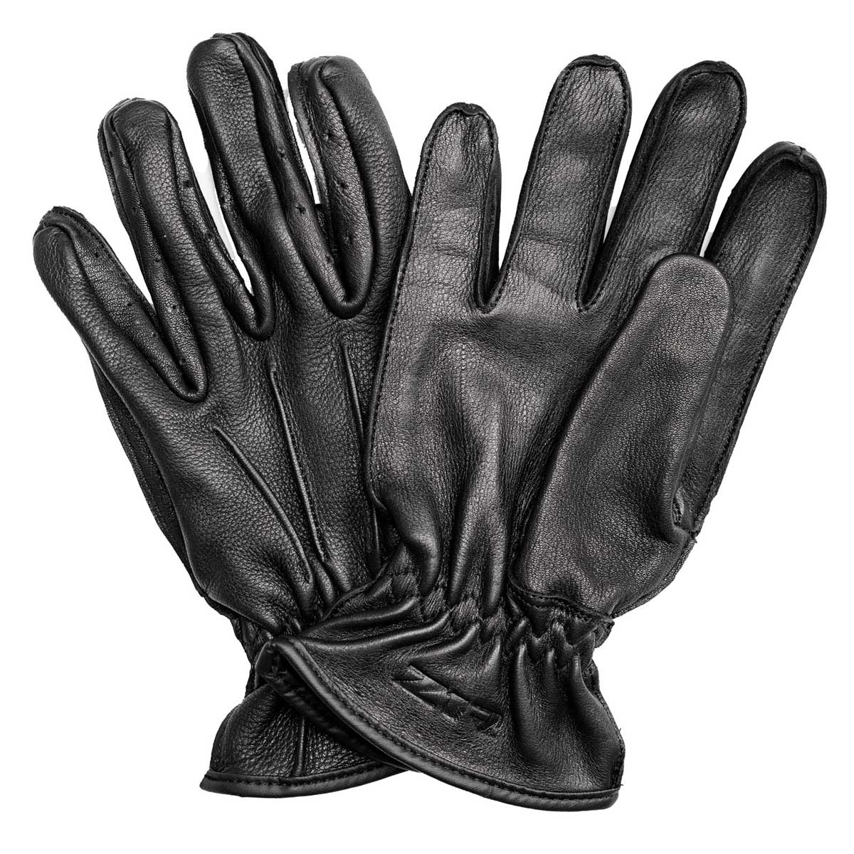 Z1R Men's Black Premium Deerskin Leather Motorcycle Riders Gloves w/ Cinch Wrist Closure