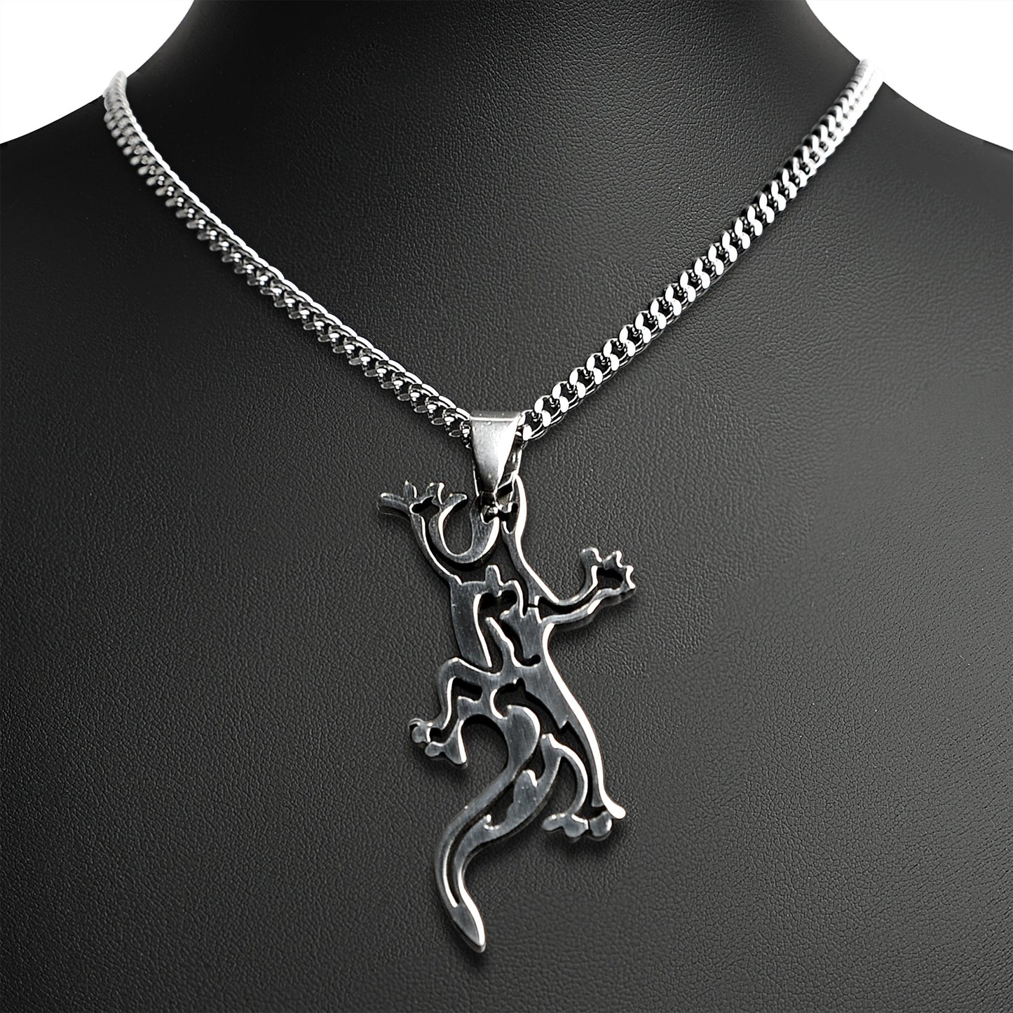 Stainless Steel Tribal Lizard Curb Chain Necklace