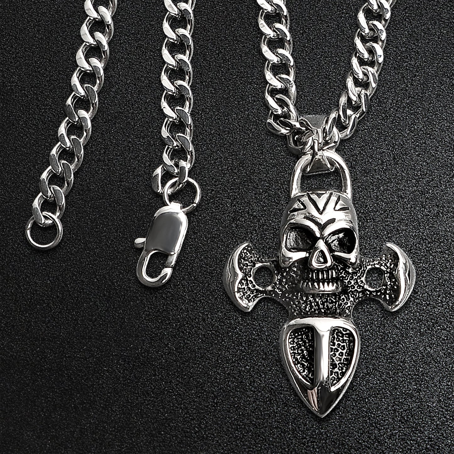 Stainless Steel Skull And Dagger Curb Chain Necklace