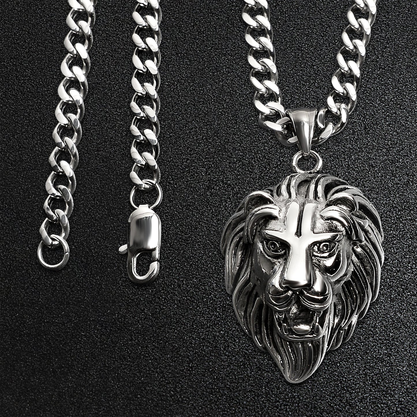 Stainless Steel Roaring Lion Curb Chain Necklace