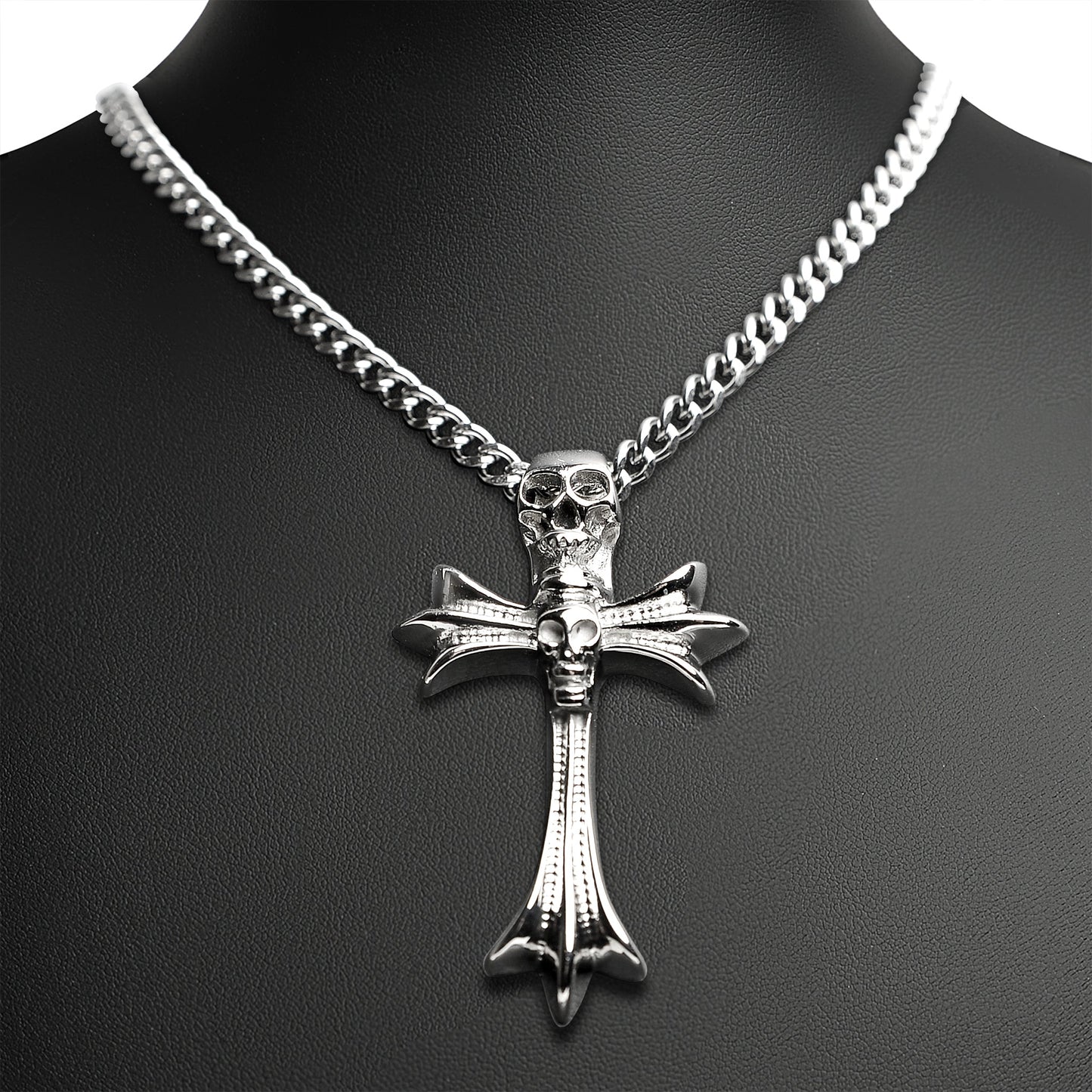 Stainless Steel Skull Cross Curb Chain Necklace