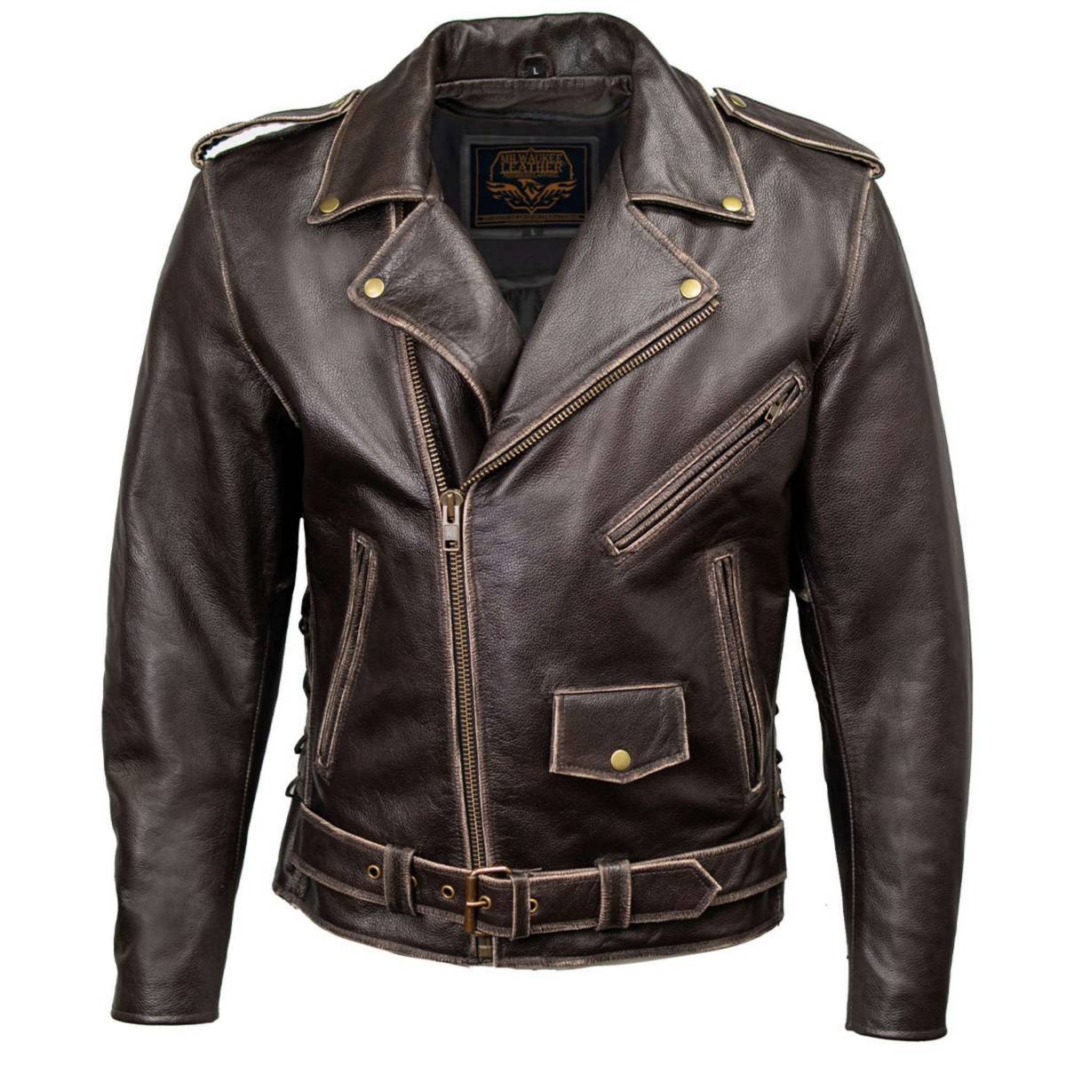 Milwaukee Leather Men's Live to Ride Classic Retro Brown Premium Leather CE Armored Motorcycle Jacket - Side Lace - LKM1707