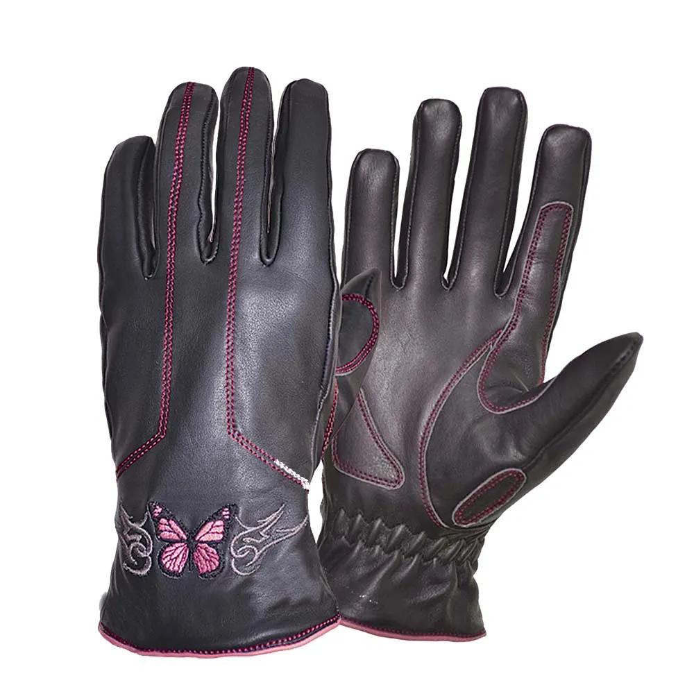 Ladies Full Finger Gloves with Pink Butterfly Design