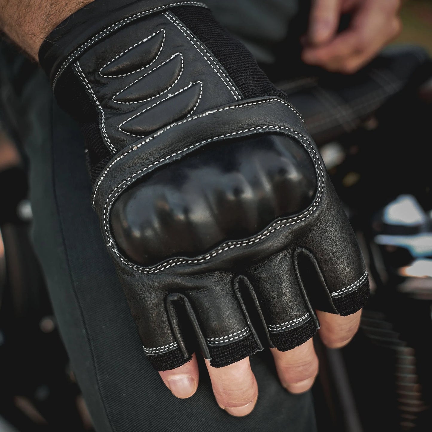 Openhand - Men's Leather Motorcycle Fingerless Gloves