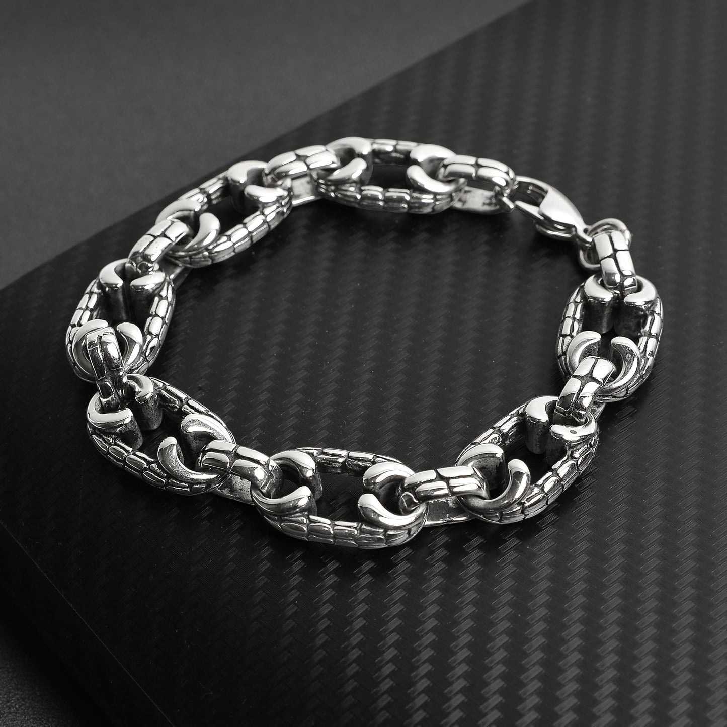Stainless Steel Cobblestone Ring And Connector Chain Bracelet