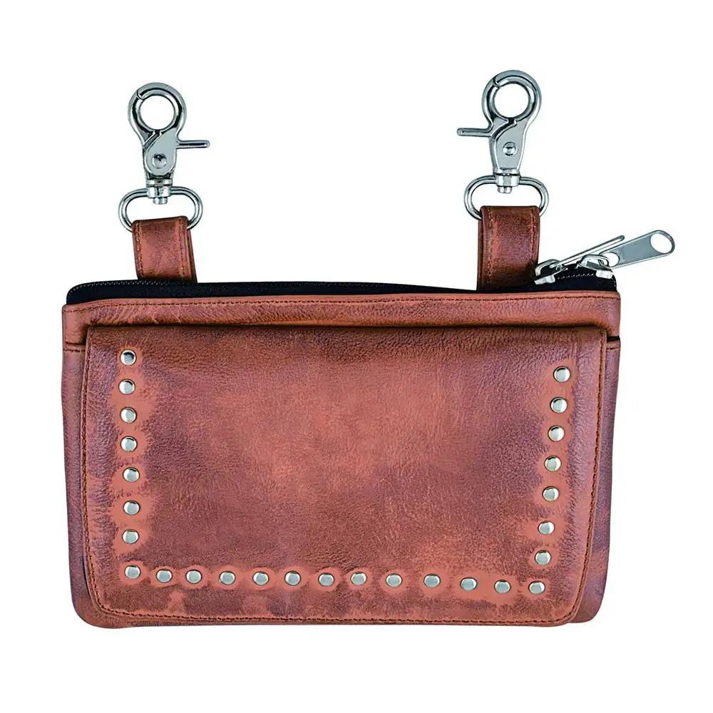 Vintage Tan Cowhide Motorcycle Clip on Bag for Ladies