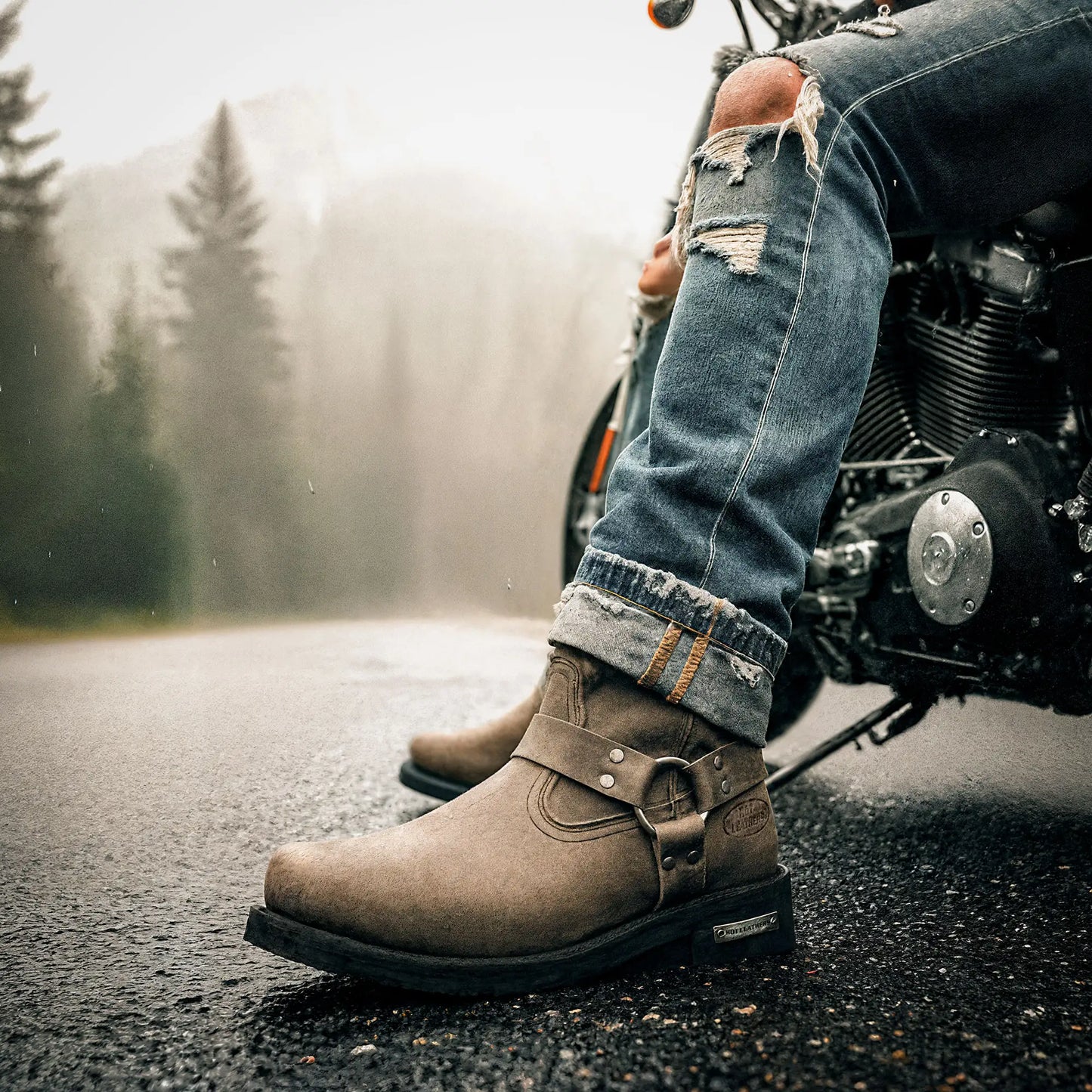Hot Leathers BTM1003 Men's Stone Wash Brown 11-inch Tall Harness Leather Boots