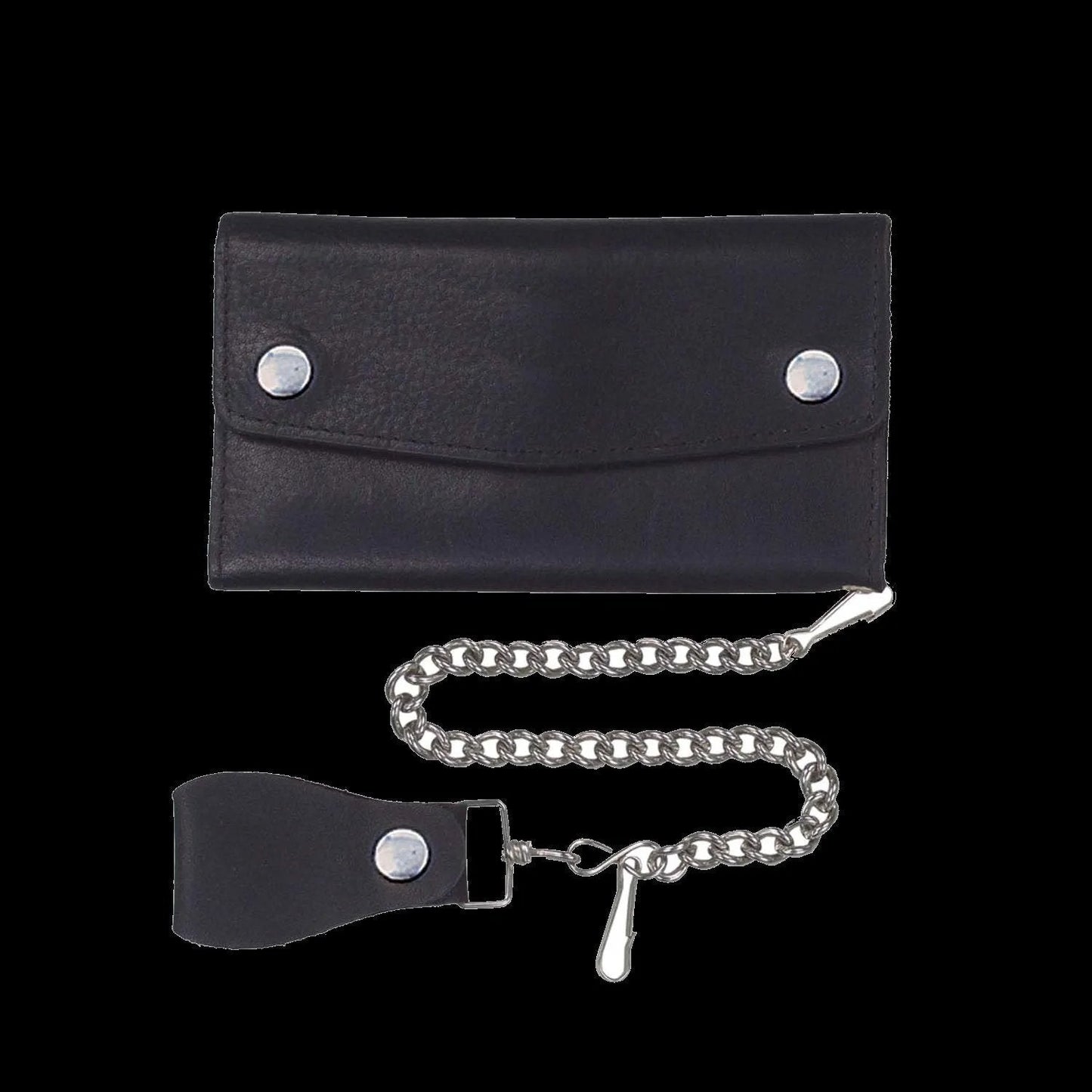 Black Snap Closure Biker Leather Wallet
