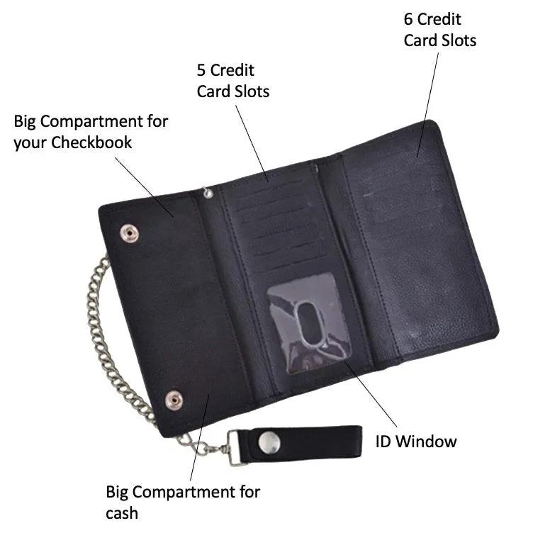 Brown Trifold Snap Closure Biker Long Chain Wallet