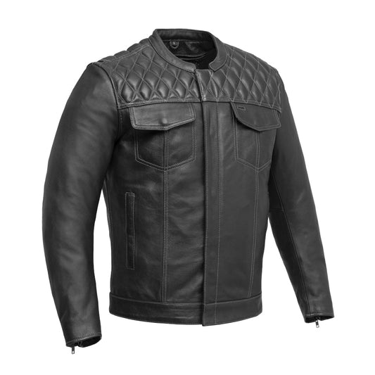 Cinder Men's Cafe Style Leather Jacket Men's Leather Jacket First Manufacturing Company Grey S 