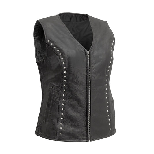 Diana - Women's Motorcycle Leather Vest Women's Leather Vest First Manufacturing Company Black XS 
