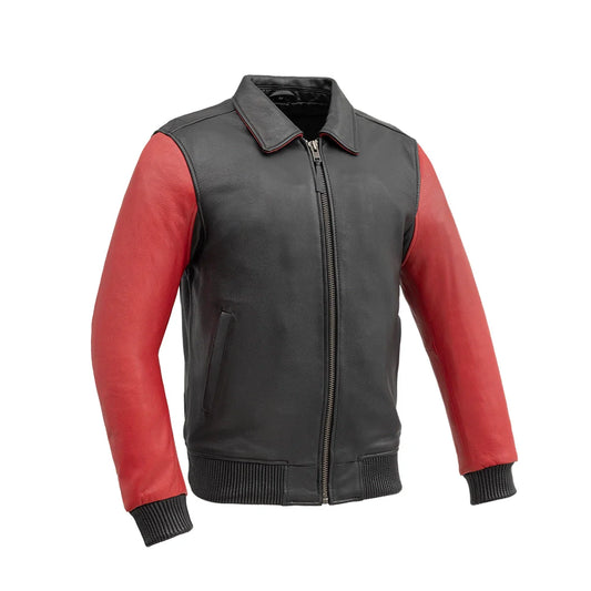 Moto Bomber Two Tone - Men's Leather Jacket Men's Bomber Jacket First Manufacturing Company Black Red S 
