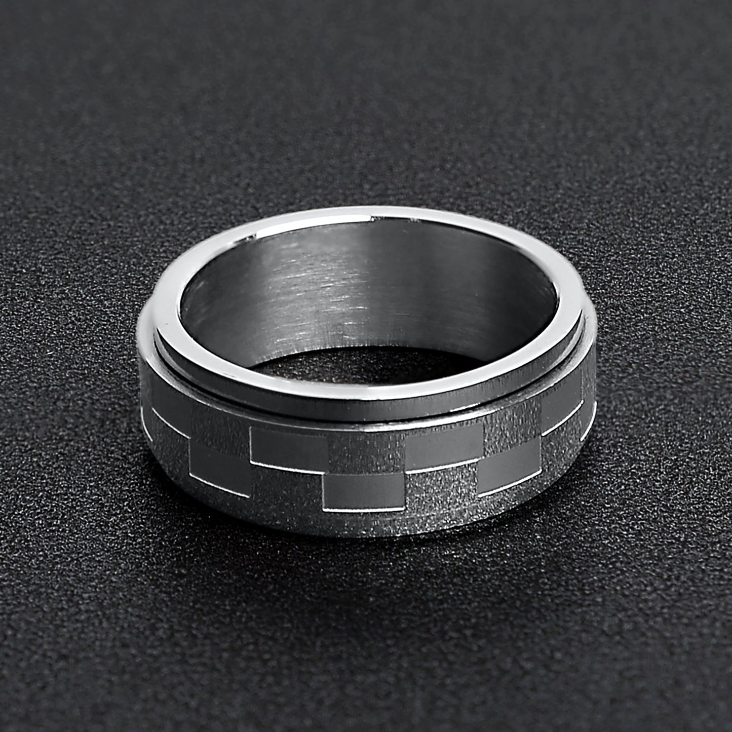 Stainless Steel Checkered Spinner Ring
