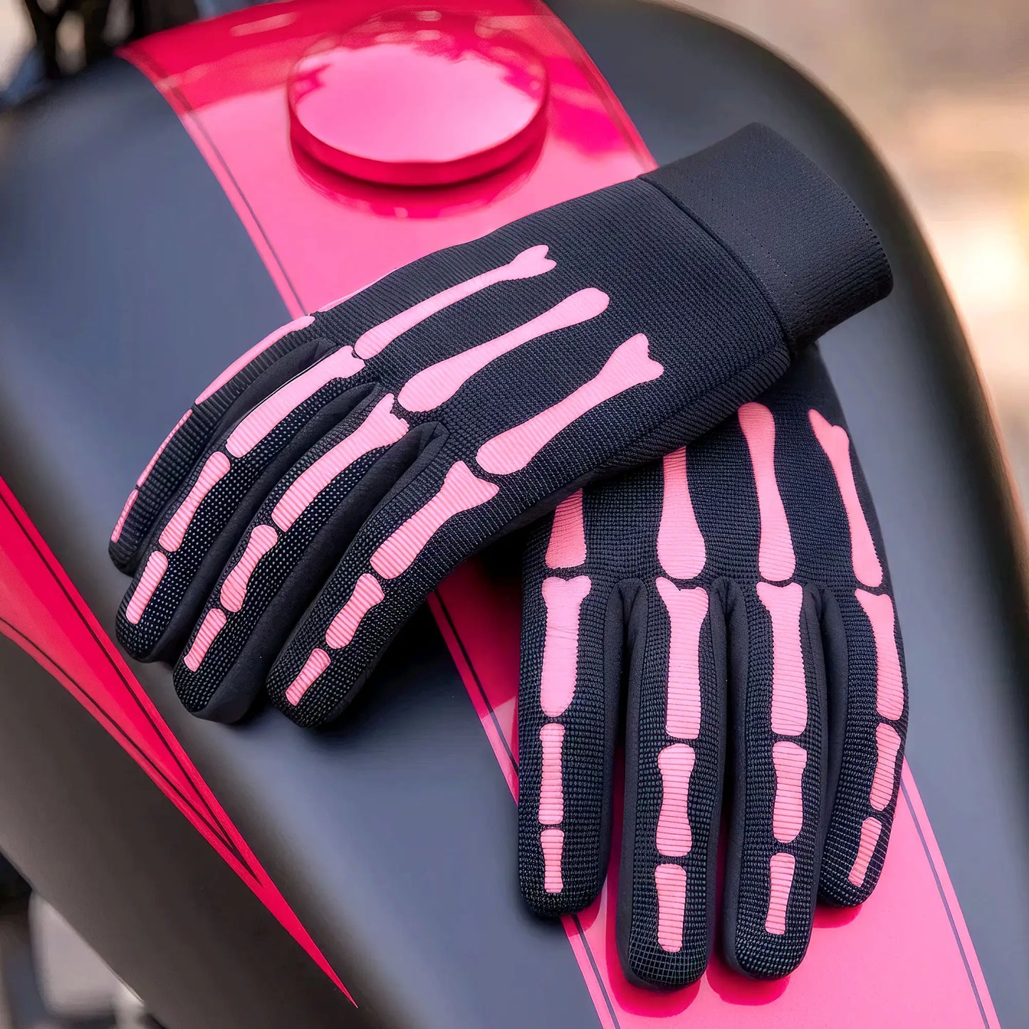 Hot Leathers GVL2006 Pink Skeleton Ladies Mechanics Gloves
