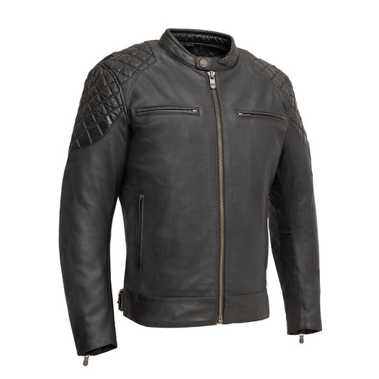 Grand Prix - Men's Leather Motorcycle Jacket Men's Leather Jacket First Manufacturing Company Black S 