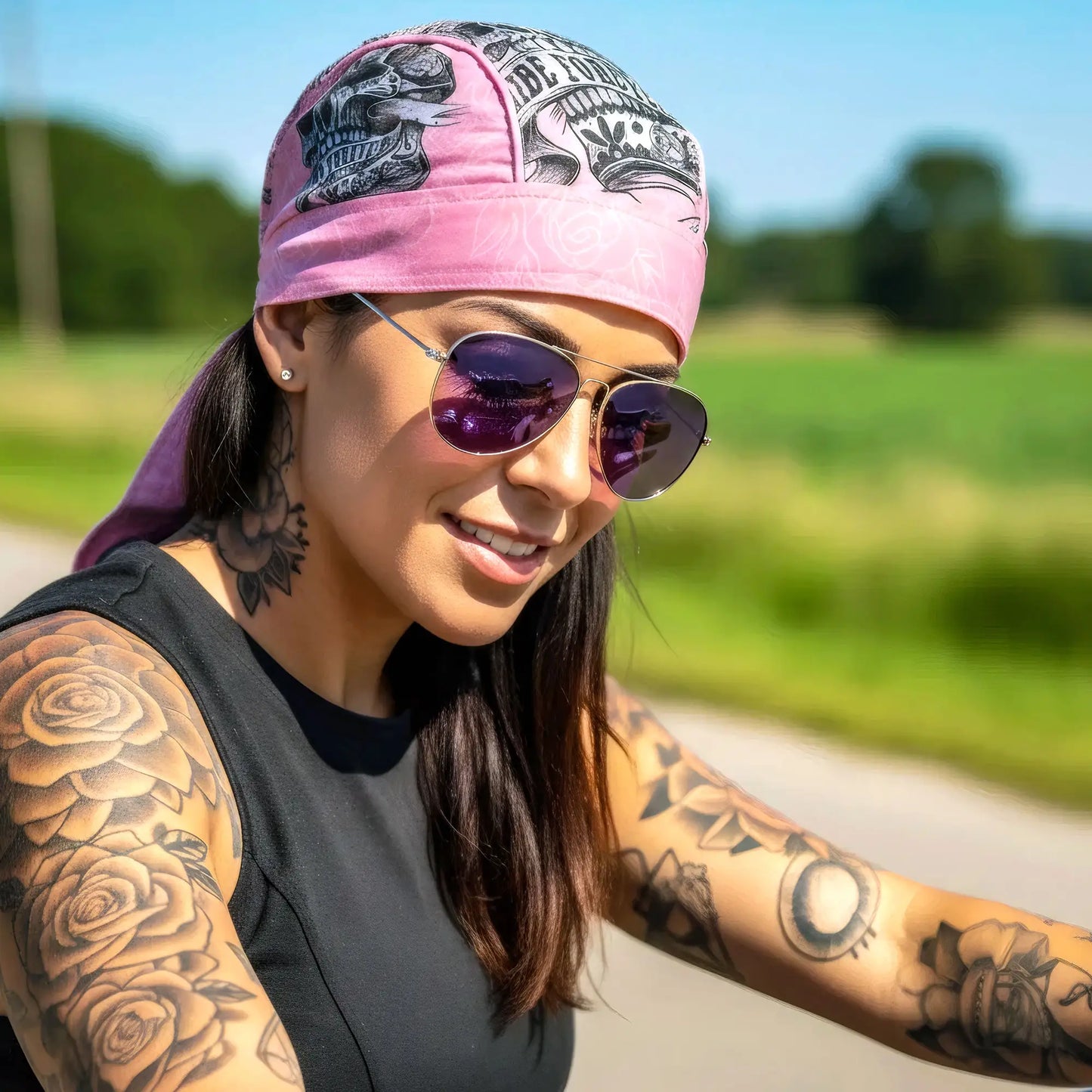 Hot Leathers Banner Skull Lightweight Pink Headwrap HWH1087
