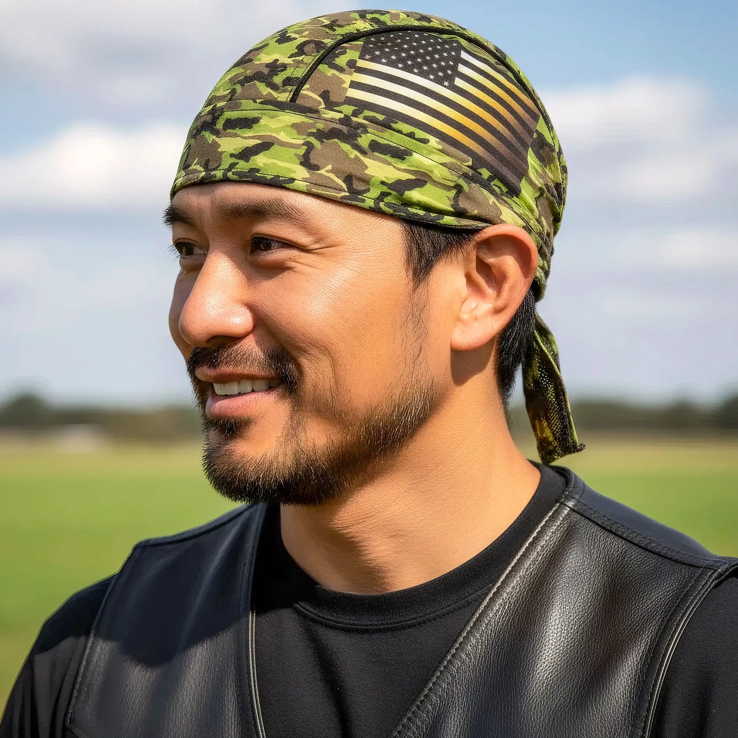 Hot Leathers Camo Flag Lightweight Headwrap HWH1112