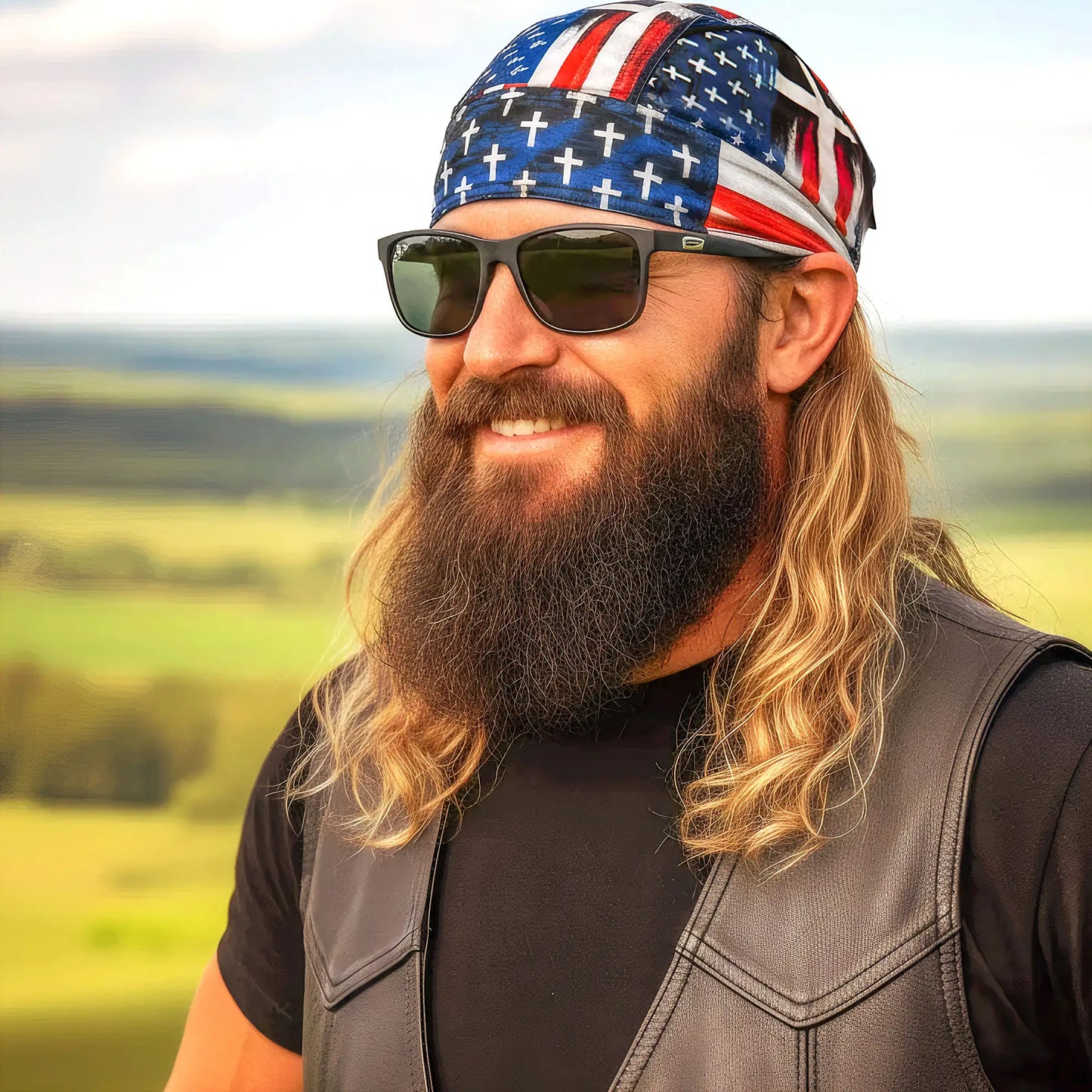 Hot Leathers Flag Cross Lightweight Headwrap HWH1120