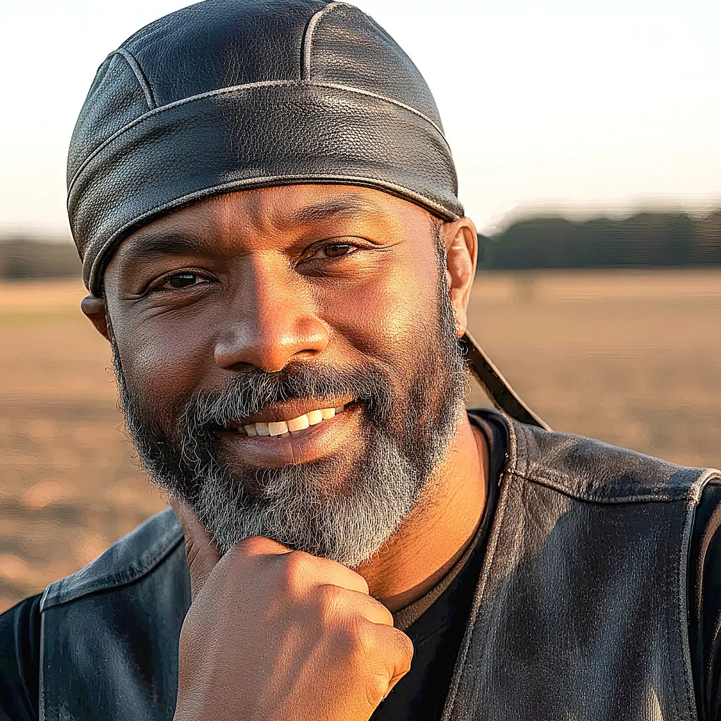 Hot Leathers Black With Gray Rub-Off Seam Medium Weight Leather Headwrap HWL1009