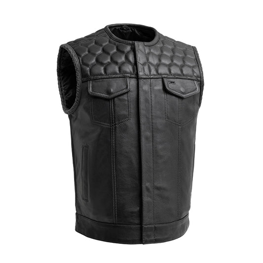 Hornet Men's Club Style Leather Vest - Black Men's Leather Vest First Manufacturing Company S  