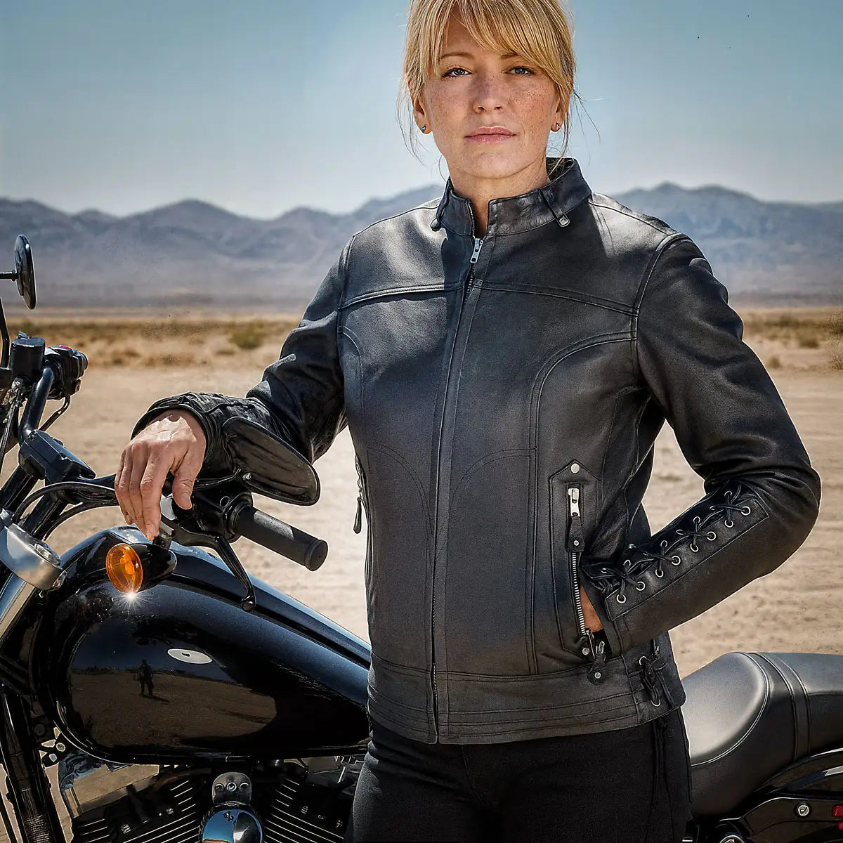 Hot Leathers JKL1025 Ladies Motorcycle style Lace Up Sleeves Leather Biker Jacket