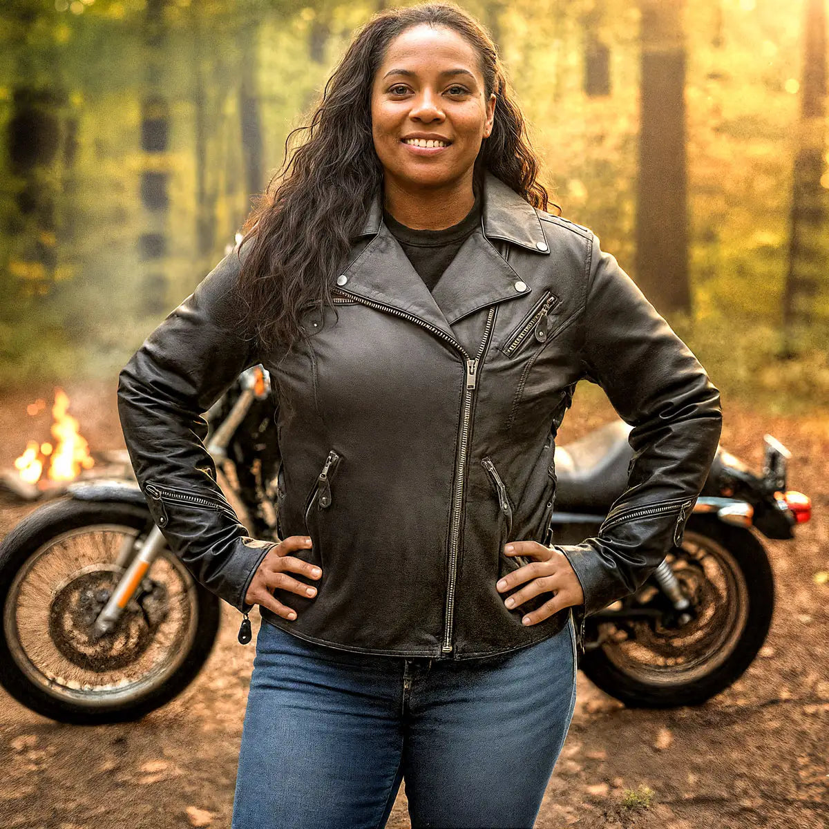 Hot Leathers JKL1027 Ladies Black Lace Detail Carry Conceal Leather Motorcycle Biker Jacket