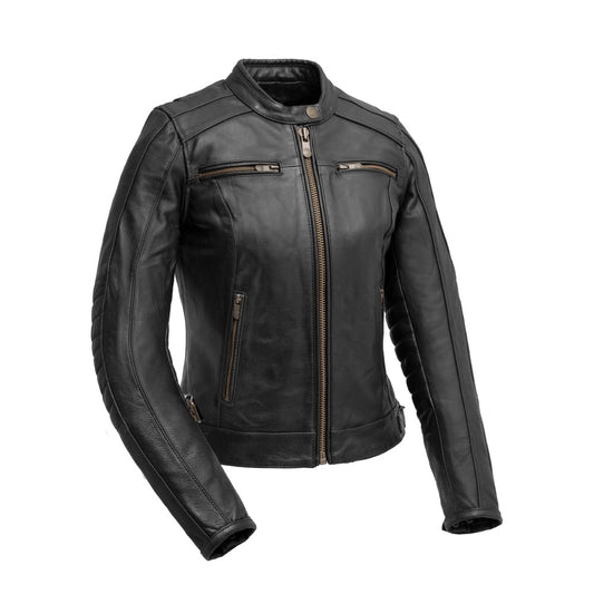 Jada - Women's Motorcycle Leather Jacket Women's Perforated Jacket First Manufacturing Company XS Black 