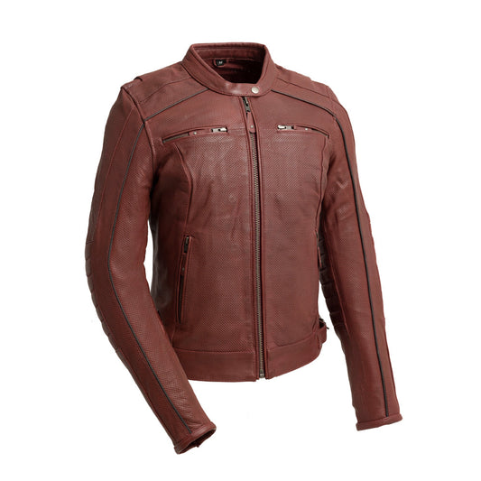 Jada - Women's Perforated Motorcycle Leather Jacket Women's Perforated Jacket First Manufacturing Company XS Oxblood 