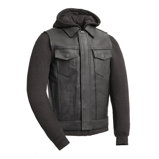 Kent Men's Motorcycle Leather Vest and Hoodie Men's Leather Vest GARAGE SALE S Black 
