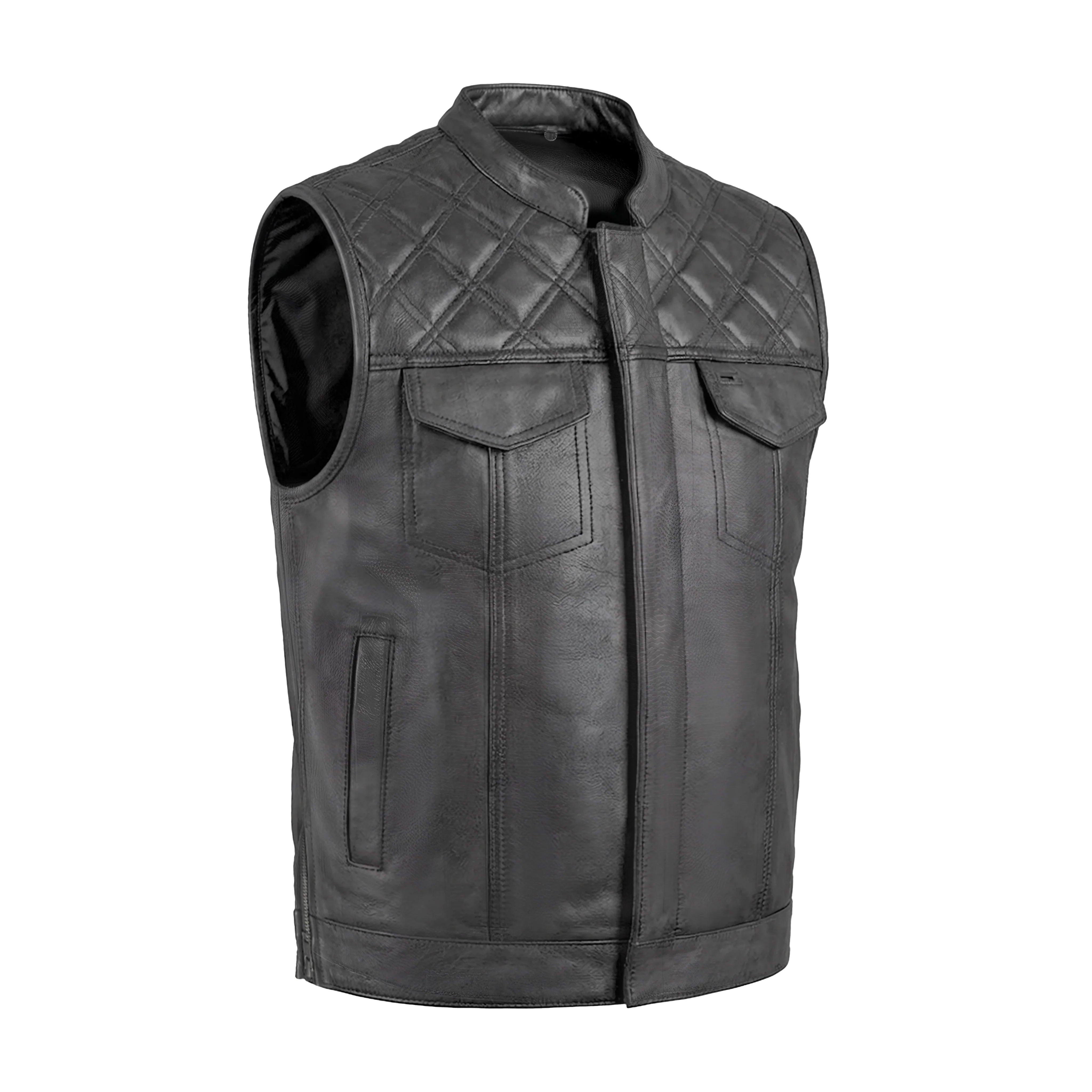 トップス DIAMOND CUT LEATHER VEST masu 46 Diamond – Lowcut Men's Motorcycle Leather Vest – Extreme Biker Leather