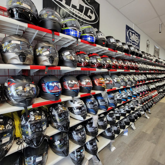 Motorcycle Helmets in store, Protective Riding Gear several brand styles