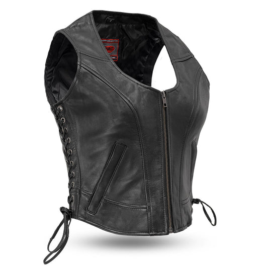Raven Women's Motorcycle Leather Vest Women's Leather Vest First Manufacturing Company Black XS 