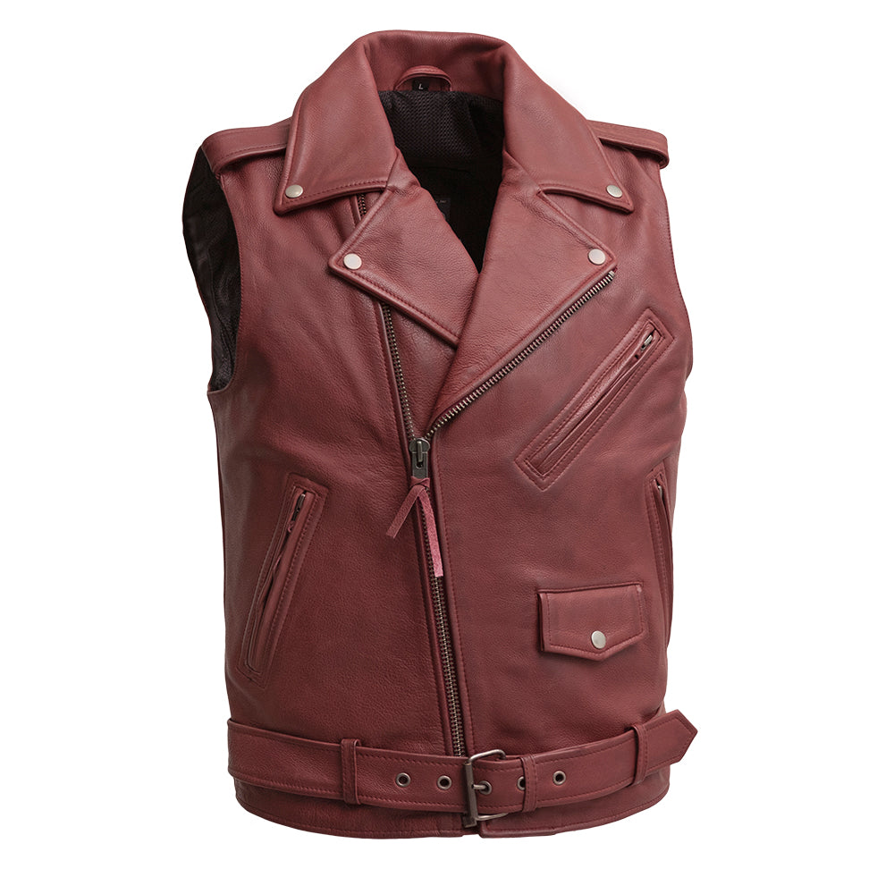 Mens Real Leather Asymmetrical Biker Vest - Motorcycle Style