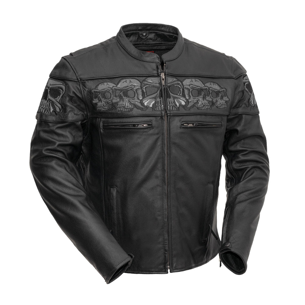 Savage Skulls Men's Motorcycle Leather Jacket Men's Leather Jacket First Manufacturing Company Black S 