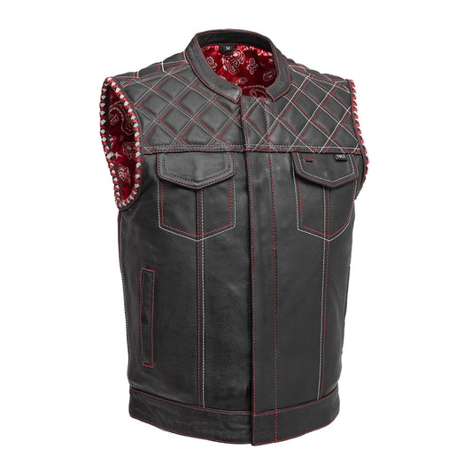 Sinister - Men's Motorcycle Leather Vest Red & White Men's Leather Vest First Manufacturing Company   