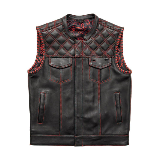 Sinister - Men's Motorcycle Leather Vest Red Men's Leather Vest First Manufacturing Company Black/Red S 