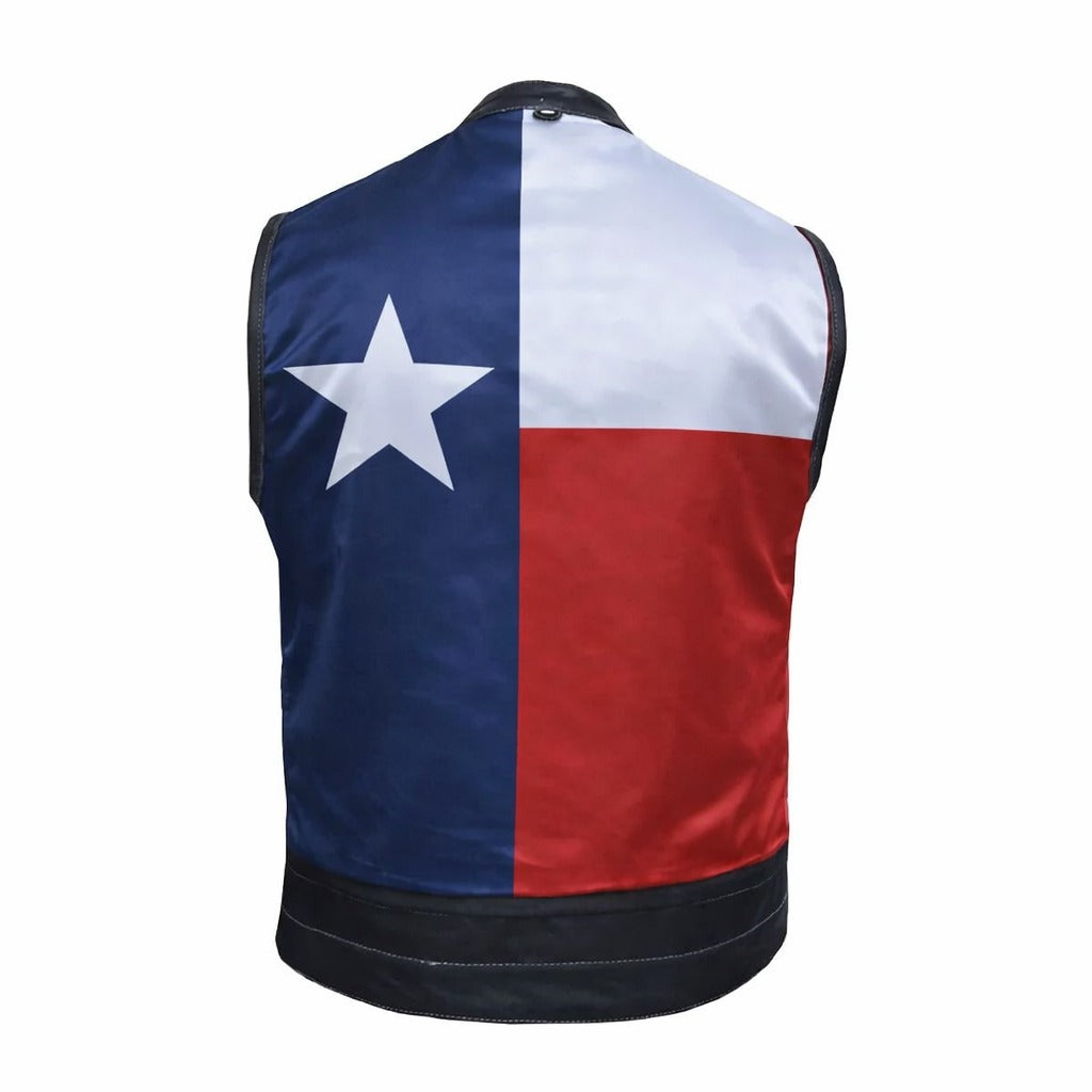 Texan - Men's Texas Flag Club Style Leather Motorcycle Vest