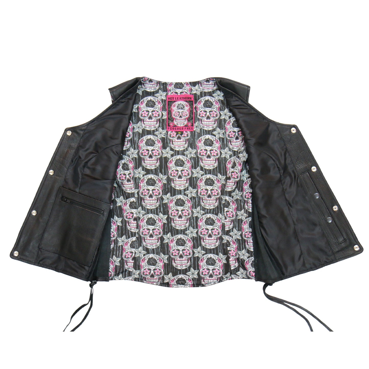 Hot Leathers VSL1017 Ladies 'Sugar Skull' Lined Black Leather Motorcycle Biker Vest
