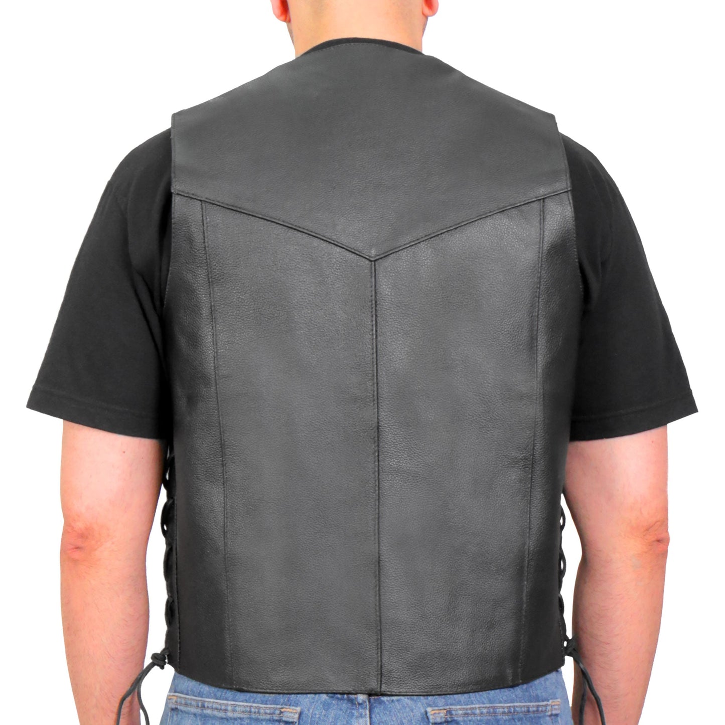 Hot Leathers VSM1015 Men's Black Heavyweight Motorcycle style Leather Biker Vest with Side Laces