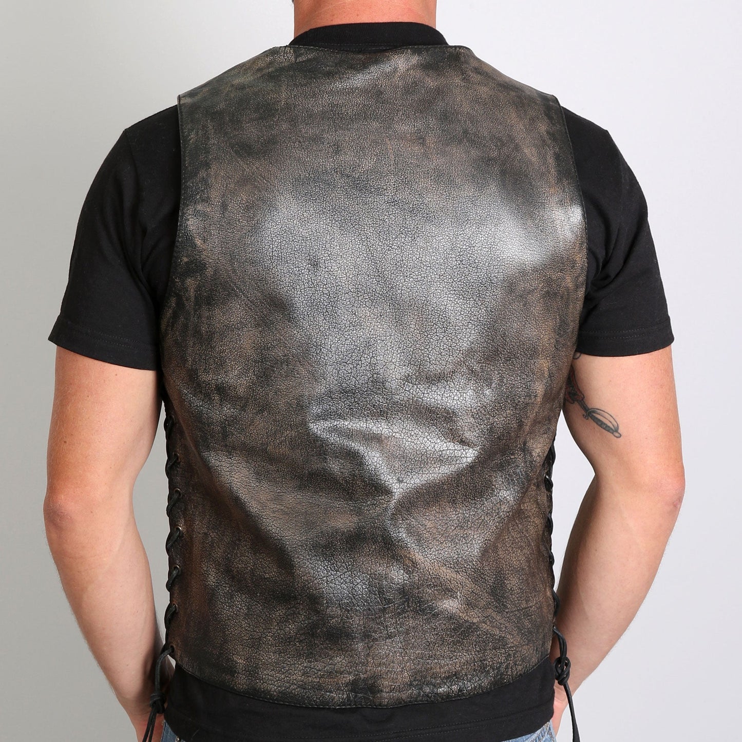 Hot Leathers VSM1029 Men's Distressed Brown Motorcycle 10 Pocket 'Conceal and Carry' Leather Biker Vest